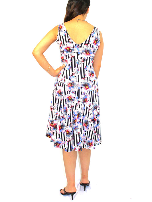 Floral Sleeveless Striped Dress