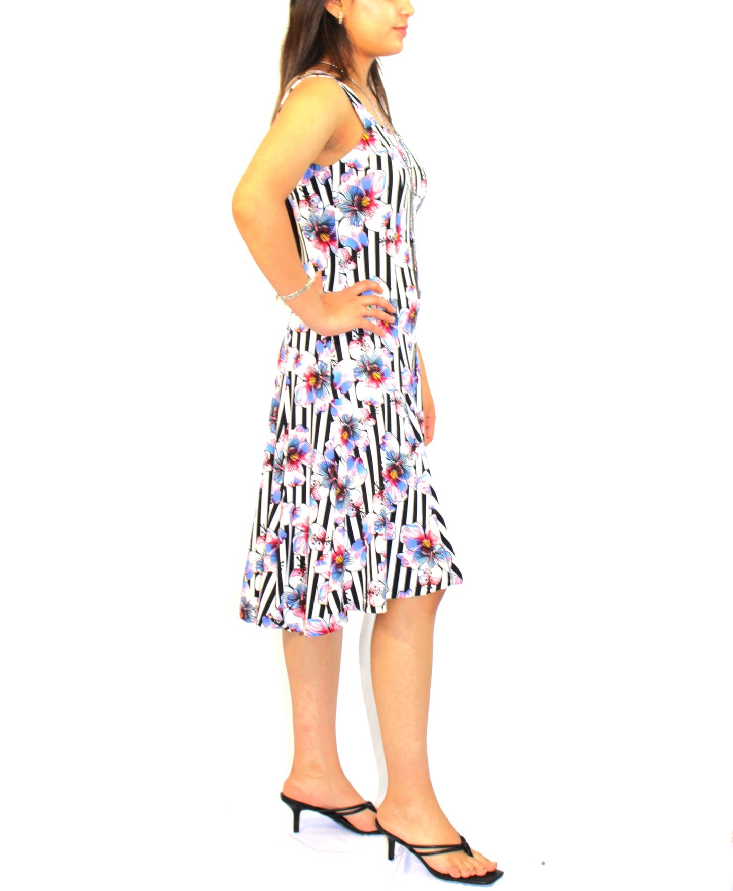 Floral Sleeveless Striped Dress