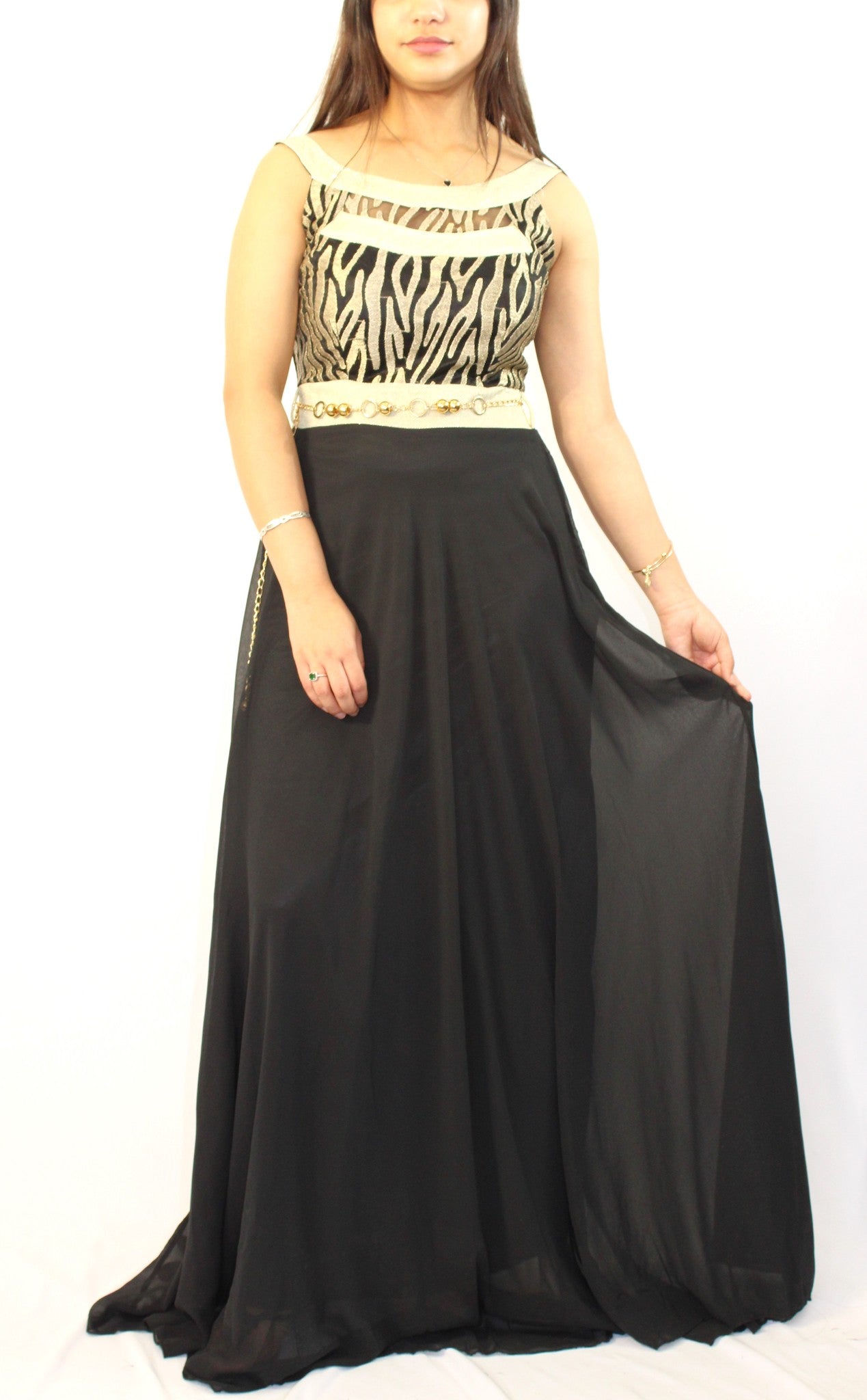 Golden Sleeveless Maxi Flare Dress
