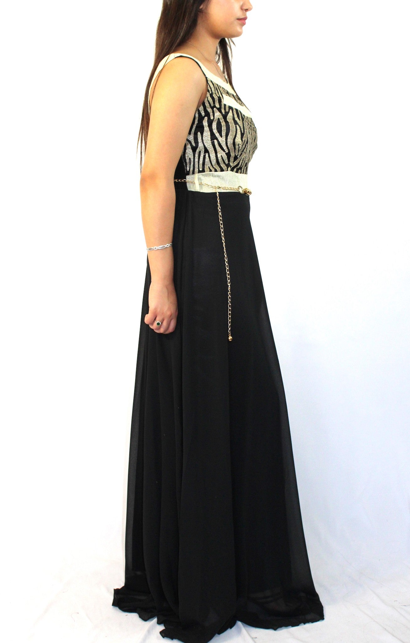 Golden Sleeveless Maxi Flare Dress