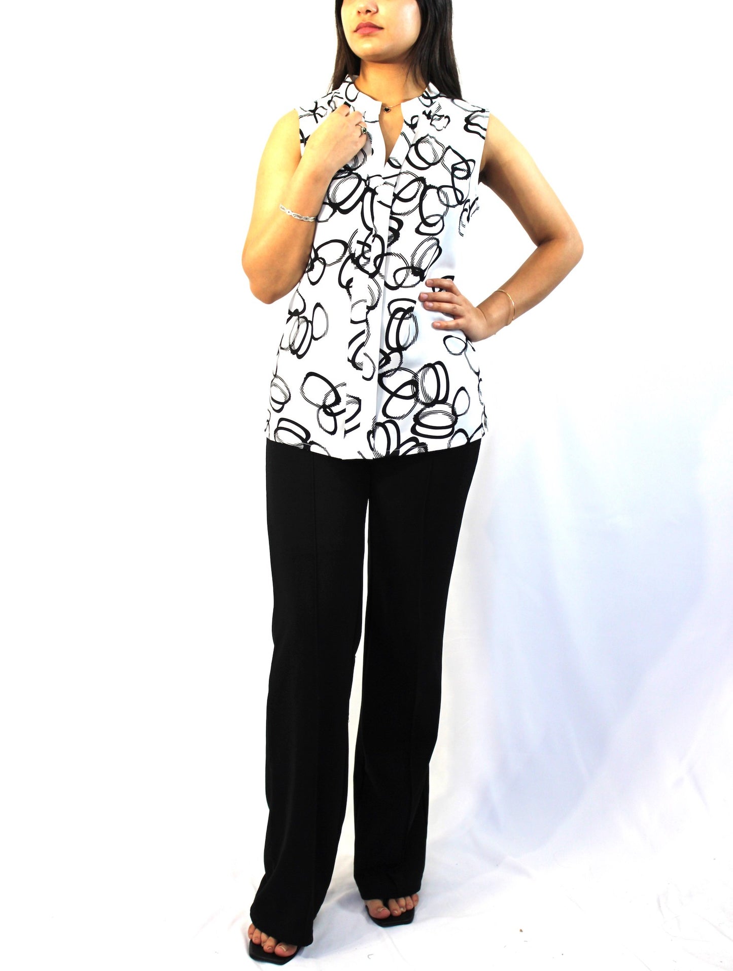 V-Neck Sleeveless Collared Blouse