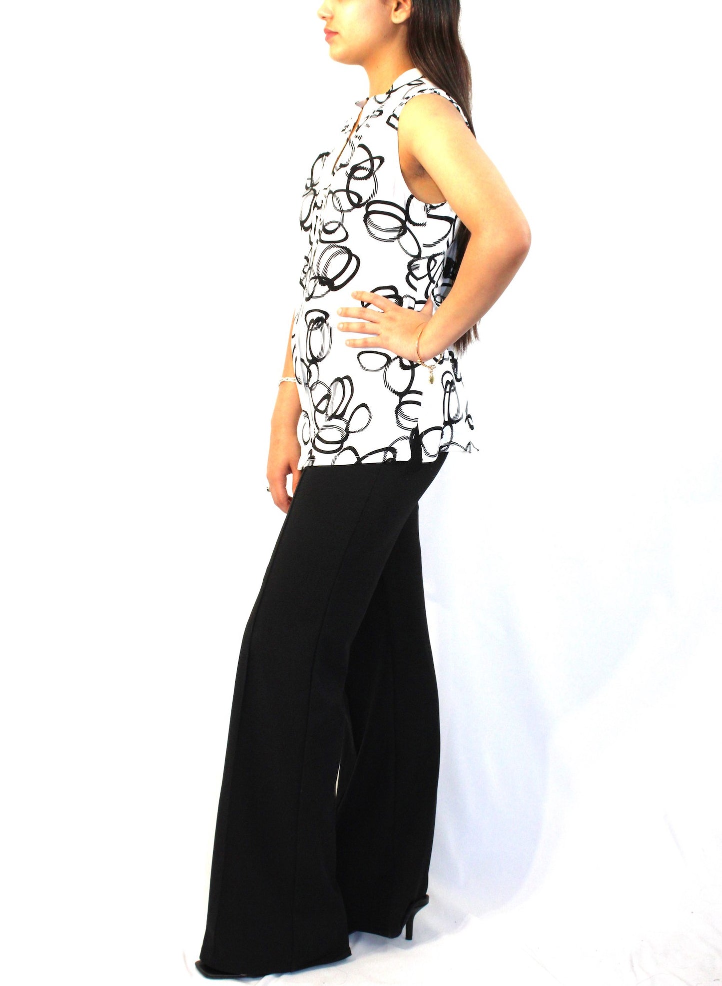 V-Neck Sleeveless Collared Blouse