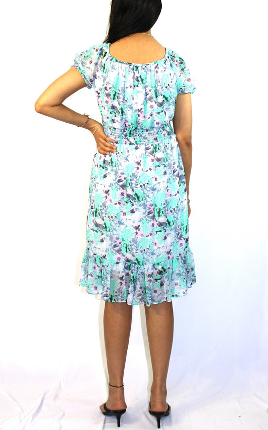 Floral Half-Sleeve Chiffon Dress
