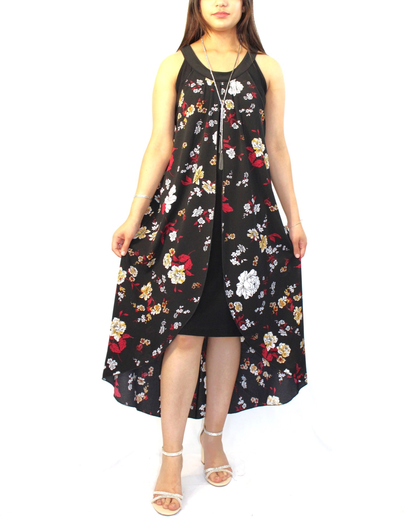 High Low Sleeveless Floral Dress