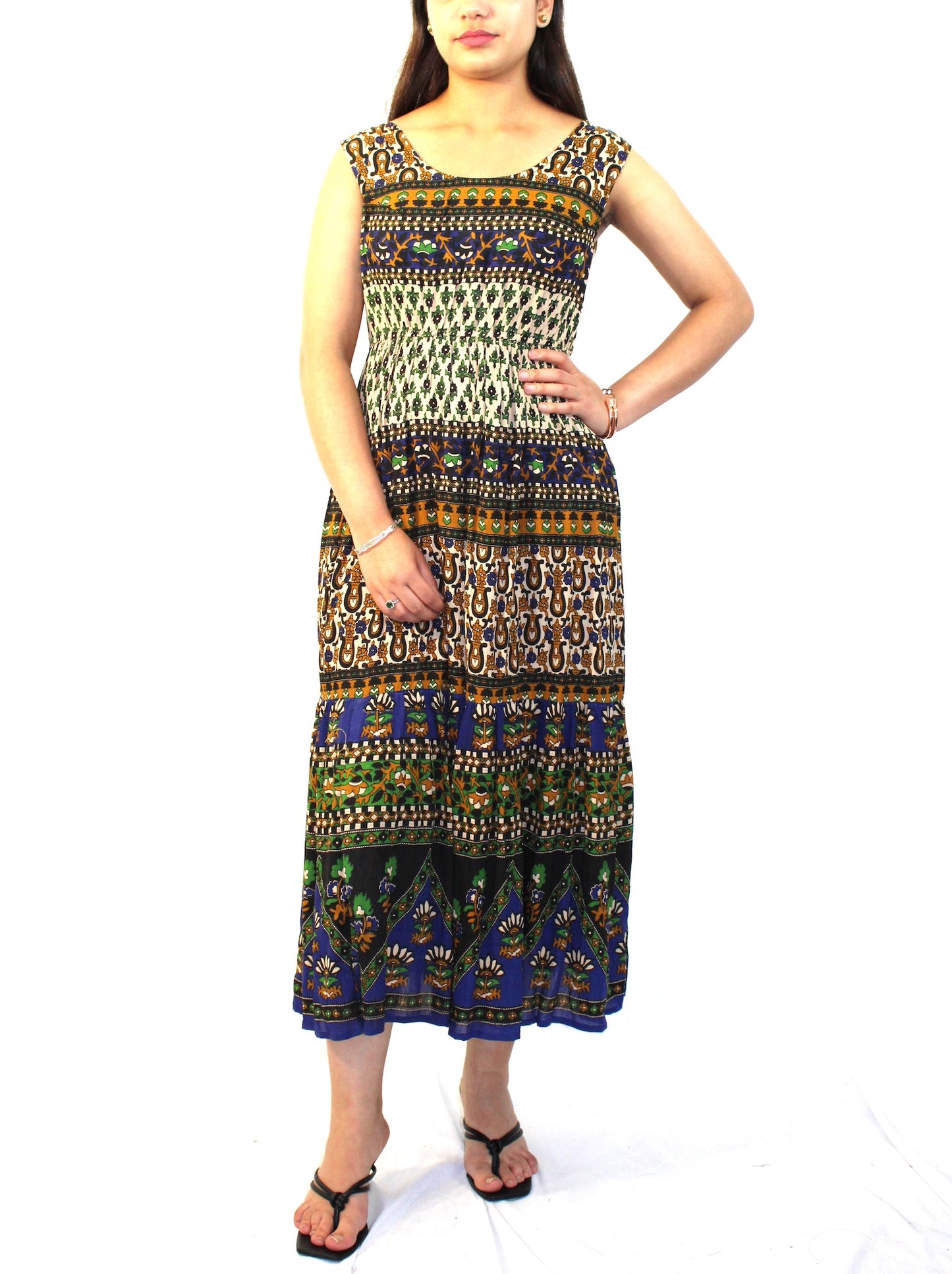 Sleeveless Multi-Patterned Midi Dress