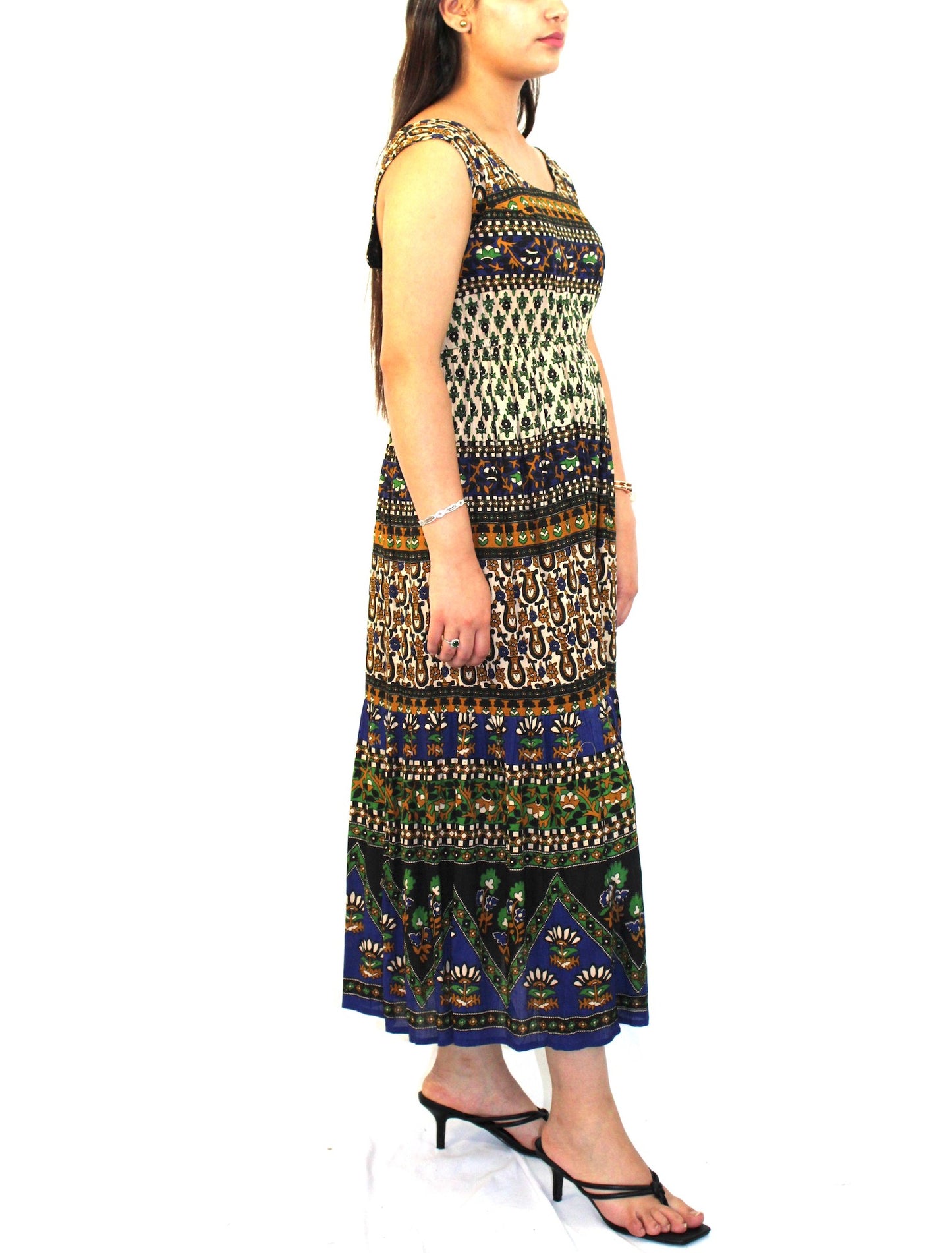 Sleeveless Multi-Patterned Midi Dress