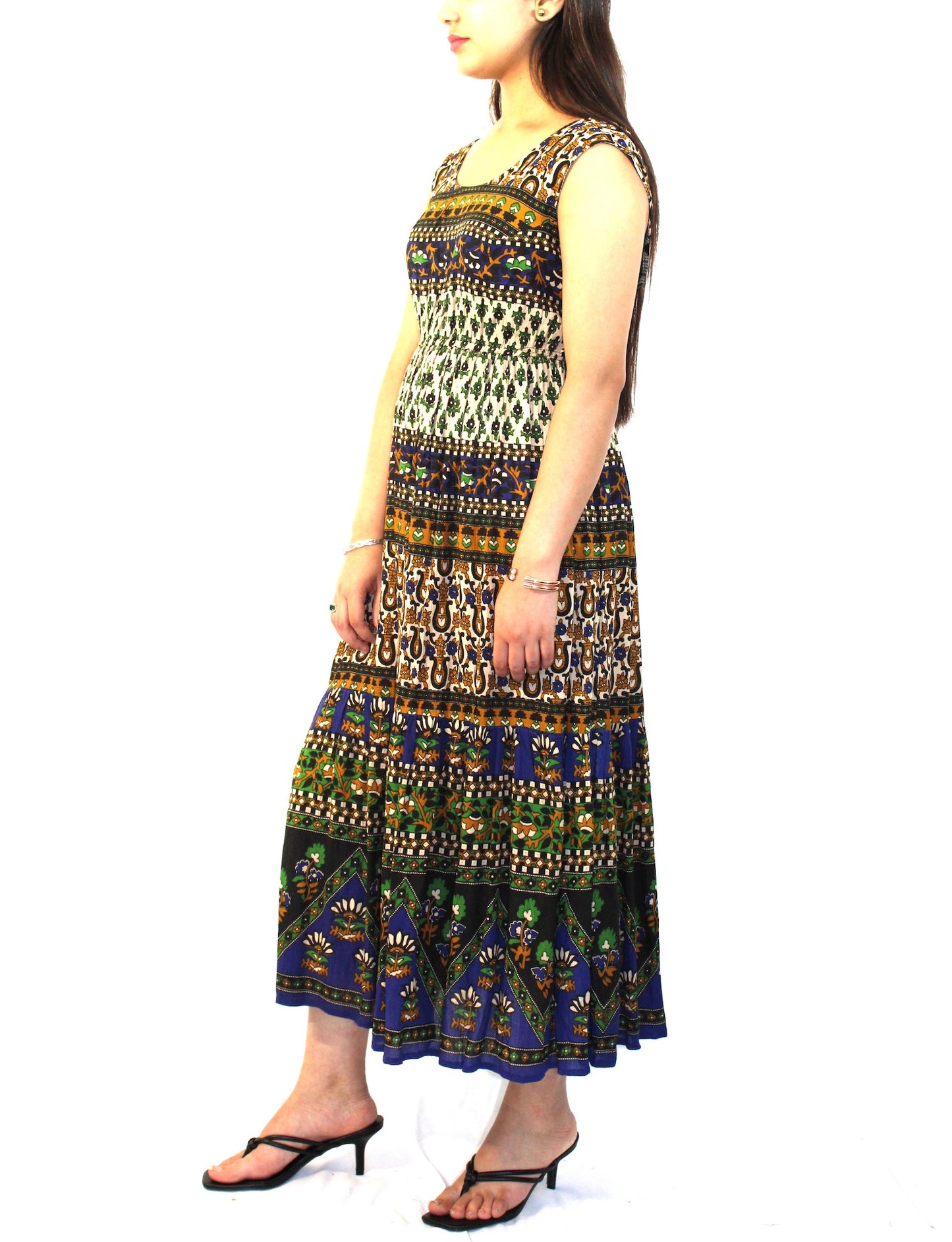 Sleeveless Multi-Patterned Midi Dress