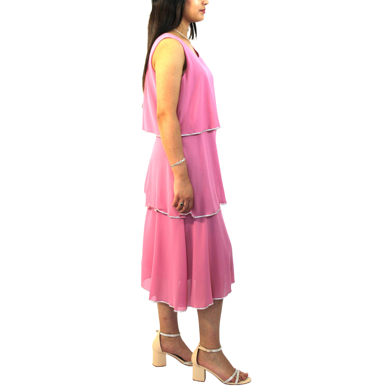 Sleeveless Tiered Midi Ruffle Dress