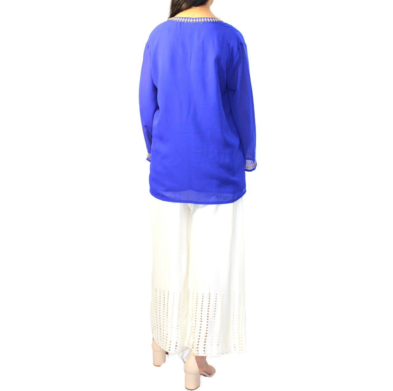 V-Neck Chiffon Long-Sleeve Kurtas