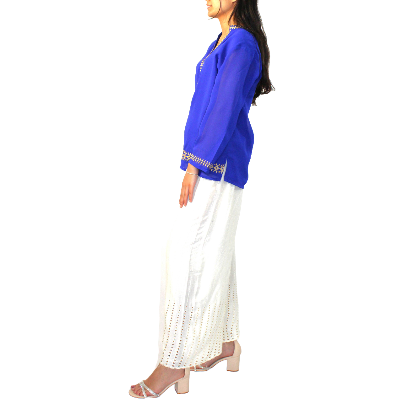 V-Neck Chiffon Long-Sleeve Kurtas