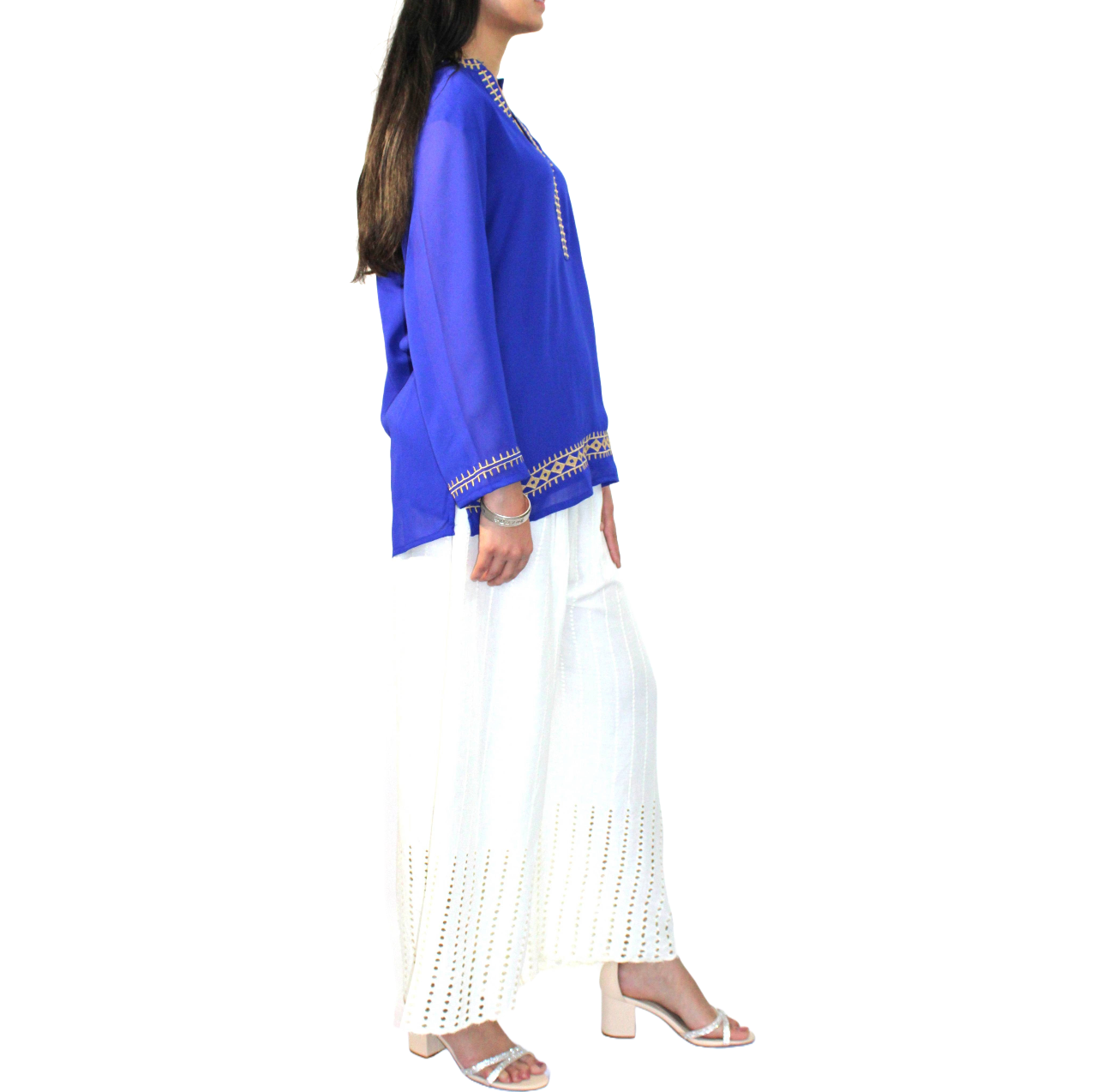 V-Neck Chiffon Long-Sleeve Kurtas