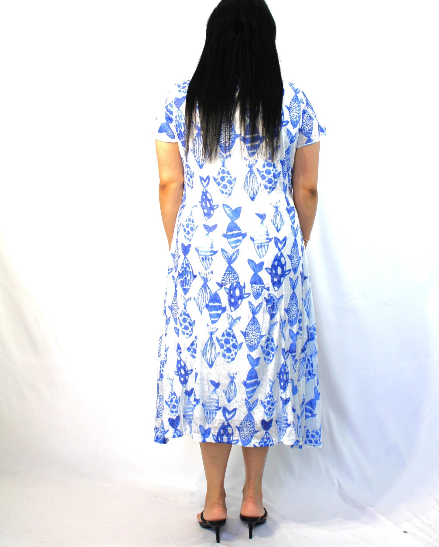 Fish Print Short-Sleeve Dress